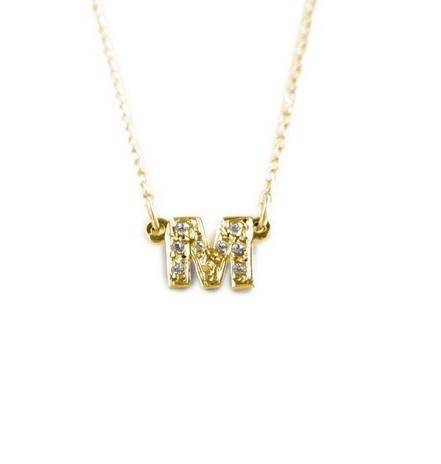 Petite Solid Gold Single Letter Initial with Diamonds  Apparel & Accessories > Jewelry > Necklaces