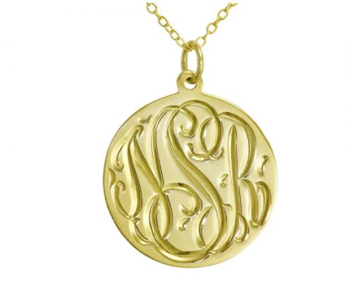 Monogrammed Hand Engraved Round Pendant In Sterling or Gold Plated   Apparel & Accessories > Jewelry > Necklaces