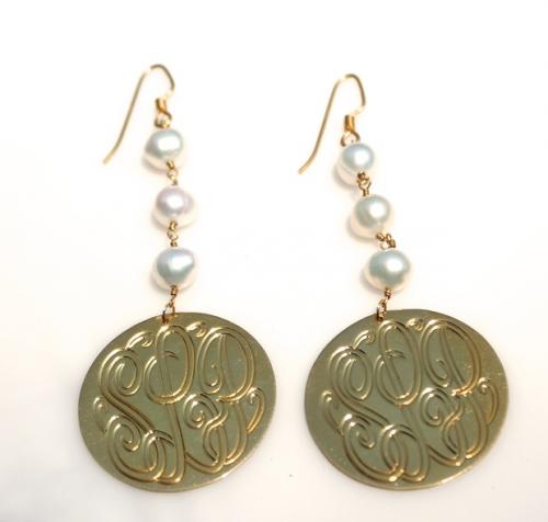 Dangle Monogrammed Earrings with pearls  Apparel & Accessories > Jewelry > Necklaces