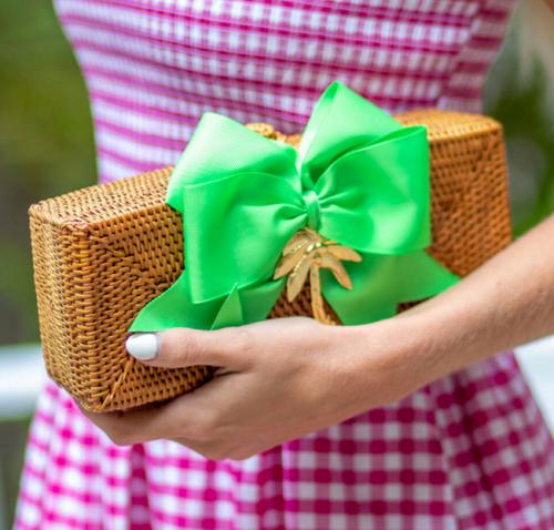 Preppy Colette Clutch Basket with Bow and Motif  Apparel & Accessories > Handbags > Clutches & Special Occasion Bags