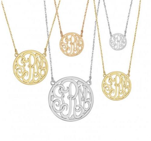  Monogrammed Border Necklace in Three Letter Script Font  Apparel & Accessories > Jewelry > Necklaces
