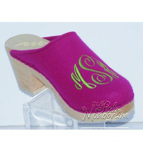 Monogrammed Magenta Wool Clog with interlocking script Monogrammed Magenta Wool Clog NULL