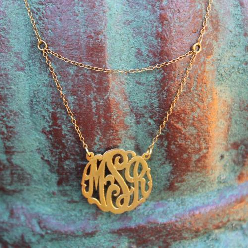 Monogrammed Necklace with Double Chain from The Pink Monogram  Apparel & Accessories > Jewelry > Necklaces