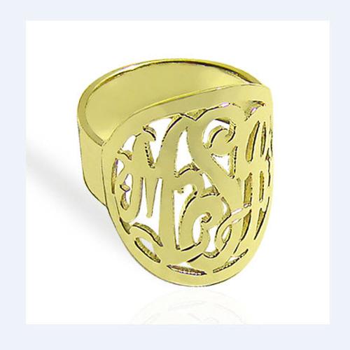 Monogrammed Ring in Interlocking Script with Border   Apparel & Accessories > Jewelry > Rings