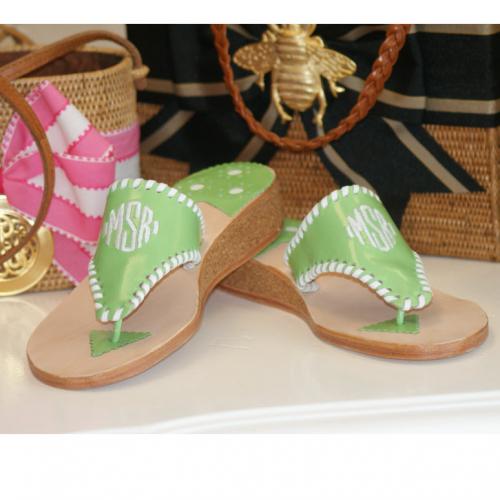 Monogrammed Palm Beach Sandal in a 1 inch cork wedge  Apparel & Accessories > Shoes > Sandals > Thongs & Flip-Flops