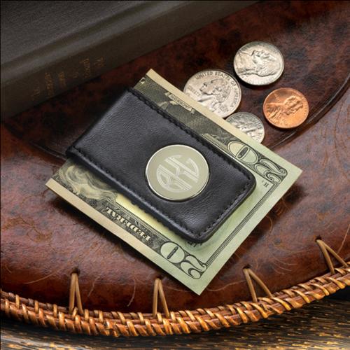 Monogrammed Money Clip Leather and Magnetic   Apparel & Accessories > Clothing Accessories > Wallets & Money Clips