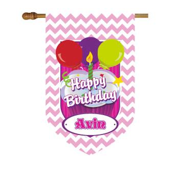 Monogrammed Birthday House Flag in Pink Chevron Print Chevron Birthday House Flag in Pink Home & Garden > Decor > Flags & Windsocks