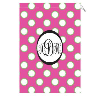 Monogram Laundry Bag with pink, white and green polka dots Laundry bag pink and white dots Home & Garden > Household Supplies > Laundry Supplies > Washing Bags & Baskets