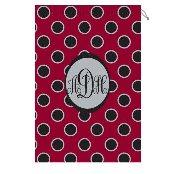 Monogrammed gamecock Laundry bag with garnet and black polka dots Laundry Bag Garnet and Black Polka Dots Home & Garden > Household Supplies > Laundry Supplies > Washing Bags & Baskets