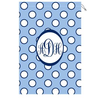 Monogrammed laundry bag with light blue and white polka dots  Laundry Bag Blue and White Polka Dot Home & Garden > Household Supplies > Laundry Supplies > Washing Bags & Baskets