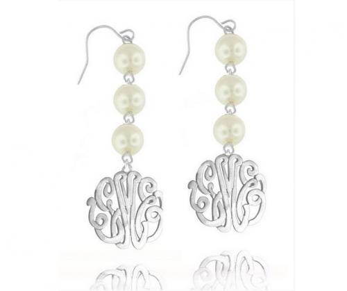 Monogrammed Earrings With Drop Pearls   Apparel & Accessories > Jewelry > Earrings