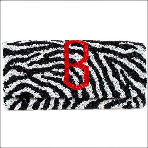 Beaded Zebra Diamond Monogram Clutch  Apparel & Accessories > Handbags