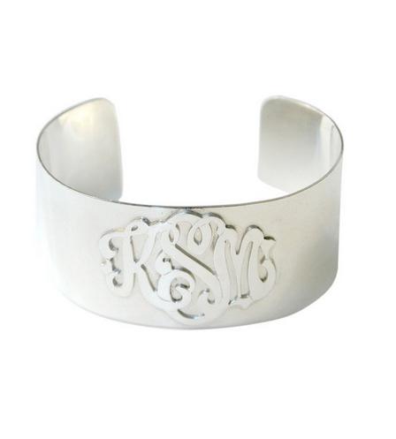 Monogrammed Handcut Raised Initials Sterling Silver Cuf