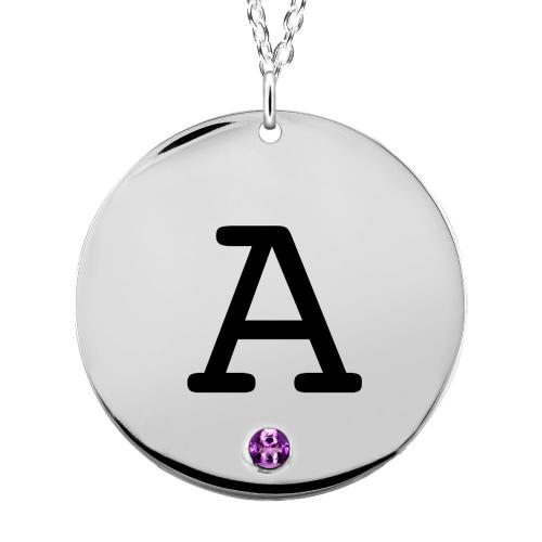 Single Engraved Initial Disc with Birthstone Necklace  Apparel & Accessories > Jewelry > Necklaces