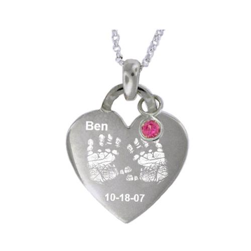 Baby Hand or Foot Print Heart Pendant Personalized with Name and Date  Apparel & Accessories > Jewelry > Necklaces