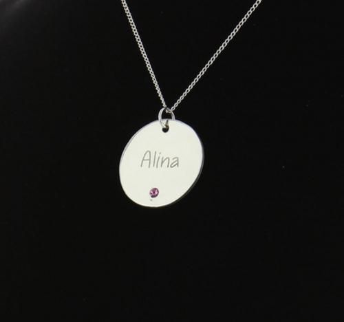 Engraved Name Disc Necklace with Birthstone  Apparel & Accessories > Jewelry > Necklaces