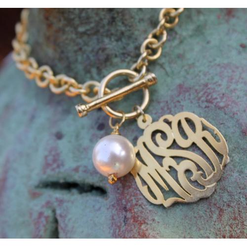 Monogrammed Toggle Bracelet with 10mm pearl  Apparel & Accessories > Jewelry > Bracelets