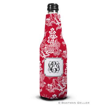 Personlized Red Chinoiserie Bottle Koozie by Boatman Geller  Home & Garden > Kitchen & Dining > Food & Beverage Carriers > Drink Sleeves > Can & Bottle Sleeves