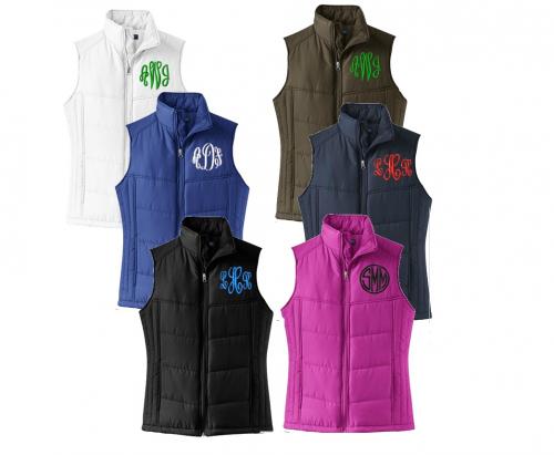Monogrammed Ladies Puffy Winter Vest  Apparel & Accessories > Clothing > Outerwear > Vests