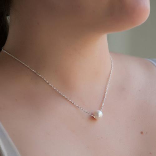 Single White or Pink Cultured Pearl Necklace on Silver Chain  Apparel & Accessories > Jewelry > Necklaces