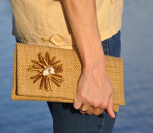 Queen Bea Linen clutch with brooch  Apparel & Accessories > Handbags > Clutches & Special Occasion Bags