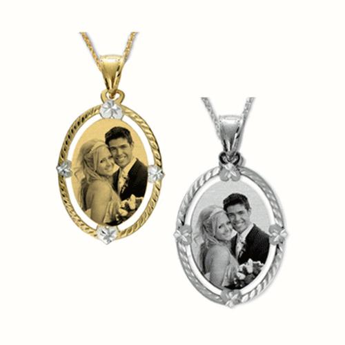 Oval Portrait Pendant with Embellished Diamond Cut Frame  Apparel & Accessories > Jewelry > Necklaces