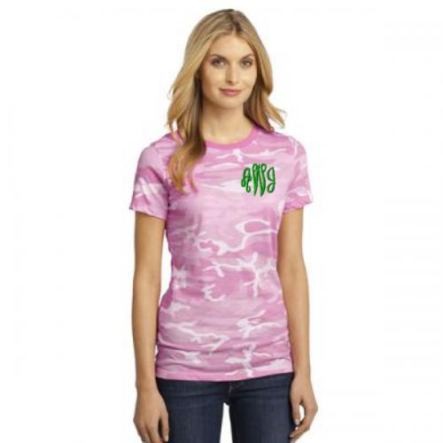 Monogrammed Ladies Camo T Shirt  Apparel & Accessories > Clothing > Shirts & Tops > T-Shirts