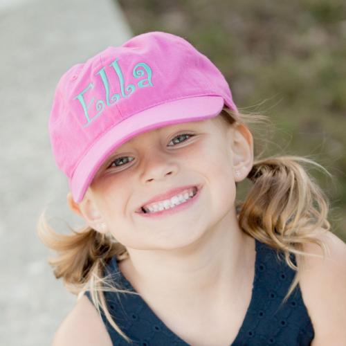 Child's Hot Pink Ball Cap with Monogram  Apparel & Accessories > Clothing Accessories > Baby & Toddler Clothing Accessories > Baby & Toddler Hats