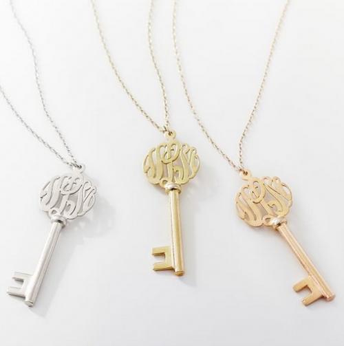  Three Letter Script Monogrammed Key Necklace  Apparel & Accessories > Jewelry > Necklaces