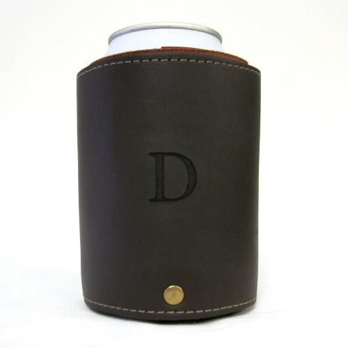 Custom Engraved Initial Leather Gentlemans Can Koozie  Home & Garden > Kitchen & Dining > Food & Beverage Carriers > Drink Sleeves > Can & Bottle Sleeves