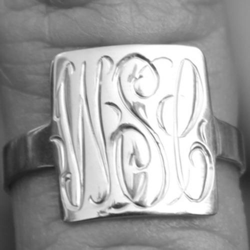 Square hand engraved sterling silver ring  Apparel & Accessories > Jewelry > Rings