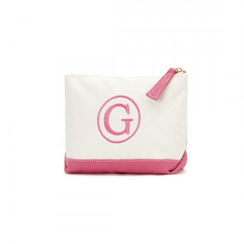 Monogrammed Hot Pink Canvas Cosmetic Bag