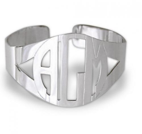 Monogrammed Block Cuff Bracelet In Sterling Silver  Apparel & Accessories > Jewelry > Bracelets