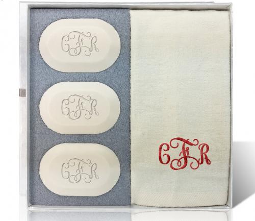 Monogrammed Soap and Hand Towel Set  Health & Beauty > Personal Care > Cosmetics > Bath & Body > Bar Soap