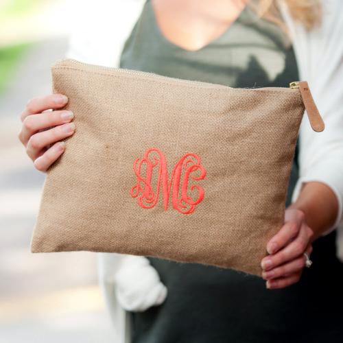 Monogrammed Burlap Zip Pouch  Luggage & Bags > Luggage Accessories > Travel Pouches