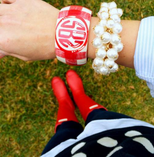 Monogrammed Red and White Hand Painted Bangle Monogrammed Red and White Hand Painted Bangle Apparel & Accessories > Jewelry > Bracelets