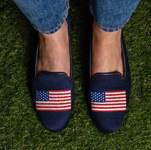 By Paige American Flag on Navy Needlepoint Loafers  Apparel & Accessories > Shoes > Loafers