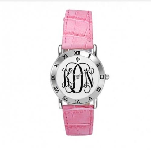 Monogramed Watch Ladies with Pink Leather Band  Apparel & Accessories > Jewelry > Watches