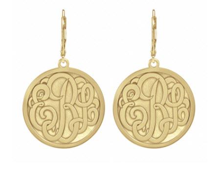 Monogrammed Earrings in Classic Bordered Recessed  25mm  Apparel & Accessories > Jewelry > Earrings