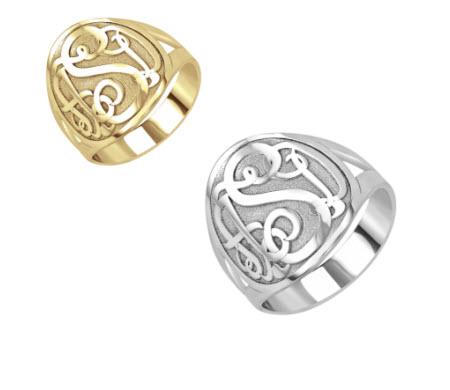 Monogrammed Ring in Recessed Classic Style with Border   Apparel & Accessories > Jewelry > Rings