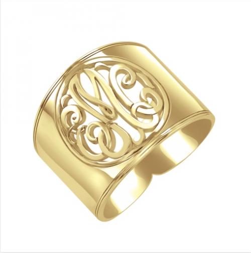 Monogrammed Ring Cigar Band Style with Classic Cutout Design  Apparel & Accessories > Jewelry > Rings