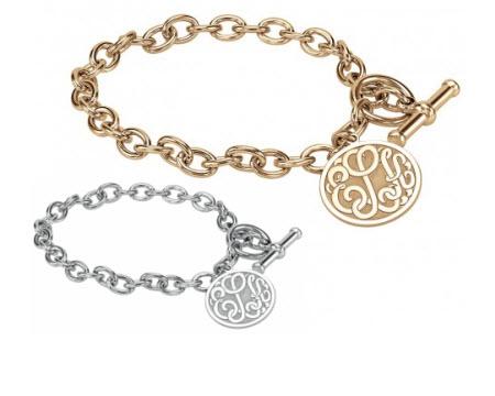 Monogrammed Toggle Bracelet With Initial Disc  Apparel & Accessories > Jewelry > Bracelets