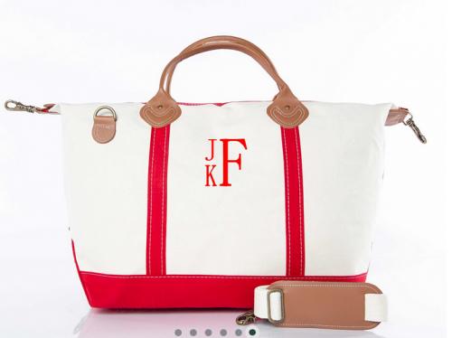 Monogrammed Weekender Bag with Red Trim   Luggage & Bags > Duffel Bags