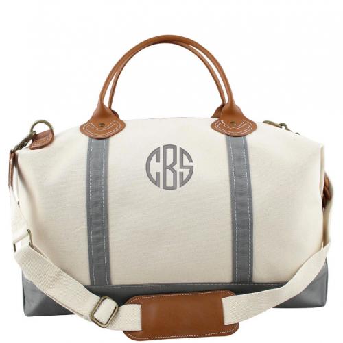 Monogrammed Weekender Natural Canvas with Gray Trim   Luggage & Bags > Duffel Bags