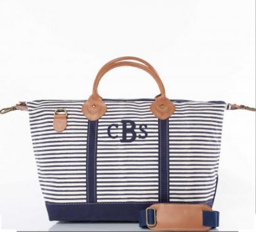 Monogrammed Weekender in Navy Stripes   Luggage & Bags > Duffel Bags