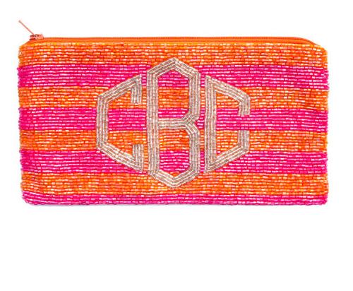 Striped Beaded Diamond Monogram Clutch  Apparel & Accessories > Handbags > Clutches & Special Occasion Bags