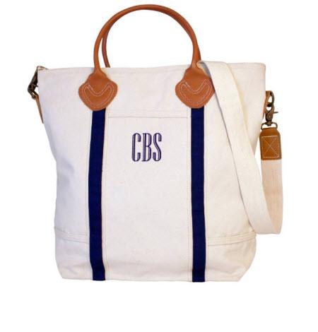 Monogrammed Shoulder Tote in Navy Trim   Luggage & Bags > Messenger Bags