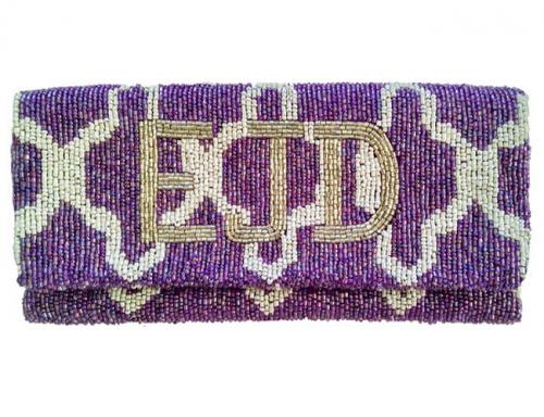 Beaded Mosaic Print Monogram Clutch  Apparel & Accessories > Handbags > Clutches & Special Occasion Bags