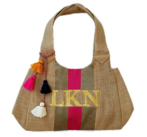 Monogrammed Embroidered Stripe Summer Tote  Apparel & Accessories > Handbags > Tote Handbags