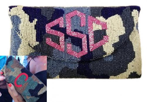 Beaded Camouflage Monogram Clutch  Apparel & Accessories > Handbags > Clutches & Special Occasion Bags